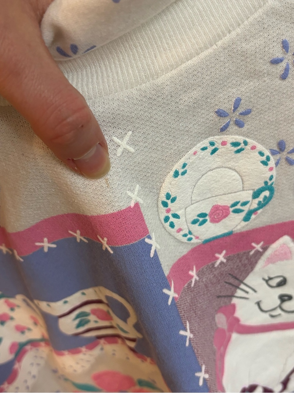 Vintage Cream Cat & Tea Party Print Turtleneck Sweater medium - Picture 12 of 12